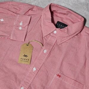 men's TEXAS STANDARD Red/White Check gingham long sleeve button up Shirt size XL